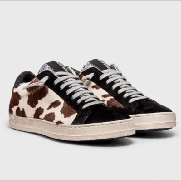 P448 / low John Calf Hair glitter Cow Print sneaker shoes  39