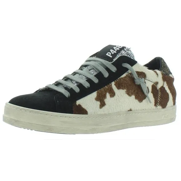 P448 / low John Calf Hair glitter Cow Print sneaker shoes  39