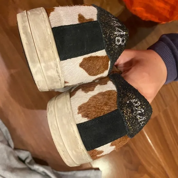 P448 / low John Calf Hair glitter Cow Print sneaker shoes  39
