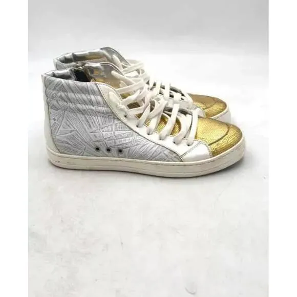 P448 Womens Multicolor Glitter Mid-Top Lace-Up Sneaker Shoes Size 38