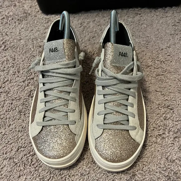 P448 women’s rose gold glitter John with calf hair size EU38 (7.5-8US)