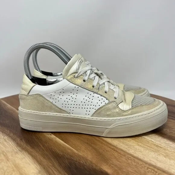 P448 Women's 6 (EU 36) Spacelow Metallic Gold/White Glitter Distressed Sneakers