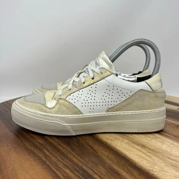 P448 Women's 6 (EU 36) Spacelow Metallic Gold/White Glitter Distressed Sneakers