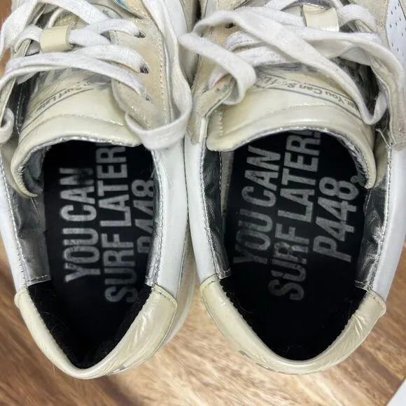 P448 Women's 6 (EU 36) Spacelow Metallic Gold/White Glitter Distressed Sneakers