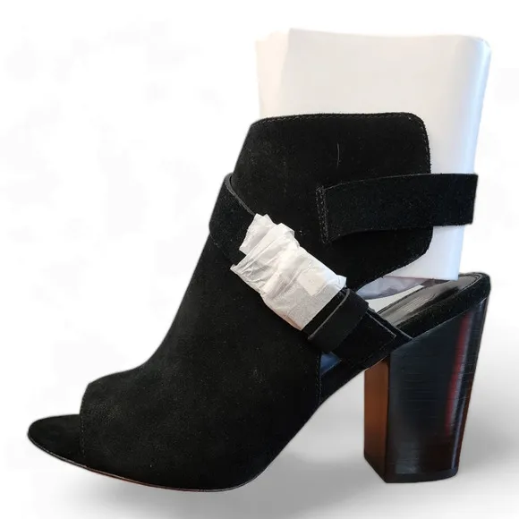 Paige Mimi Black Suede Block Heel Bootie Sandal Women's Size 10.5