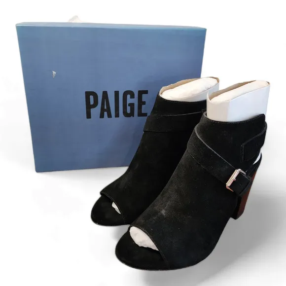 Paige Mimi Black Suede Block Heel Bootie Sandal Women's Size 10.5