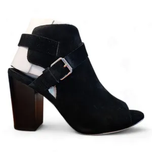 Paige Mimi Black Suede Block Heel Bootie Sandal Women's Size 10.5