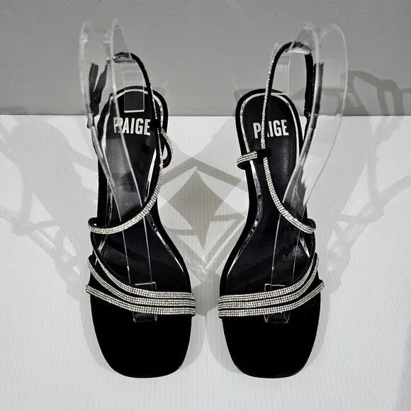 Paige Savannah Rhinestone Stiletto Heel Strappy Sandal Black Suede Size 7
