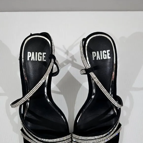Paige Savannah Rhinestone Stiletto Heel Strappy Sandal Black Suede Size 7