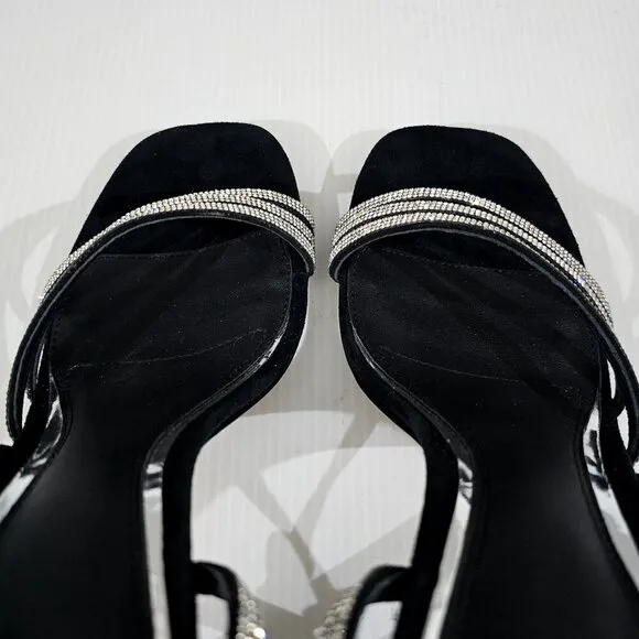 Paige Savannah Rhinestone Stiletto Heel Strappy Sandal Black Suede Size 7