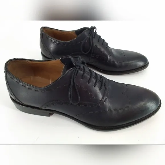 Paul Fredrick DARK NAVY Leather Dress Shoes Mens Sz 10 M Oxford BUCKSTITCH