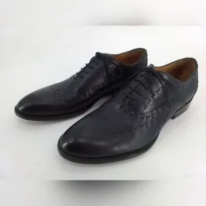 Paul Fredrick DARK NAVY Leather Dress Shoes Mens Sz 10 M Oxford BUCKSTITCH