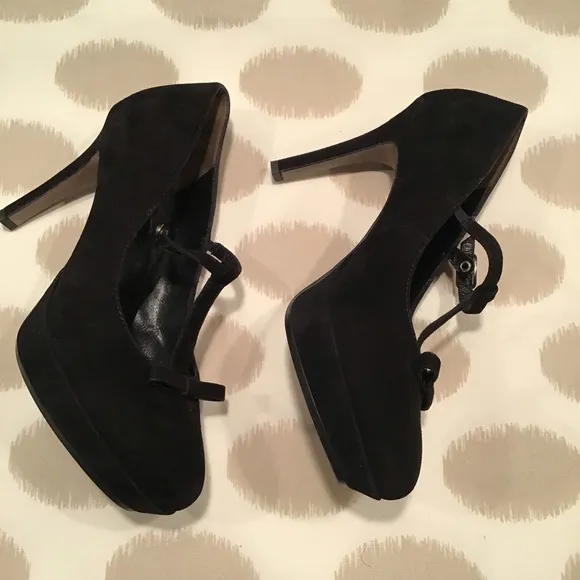 Paul Green Black Suede T-Strap Platform Pumps Sz 8