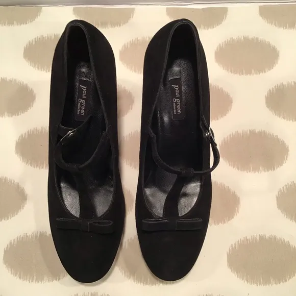 Paul Green Black Suede T-Strap Platform Pumps Sz 8