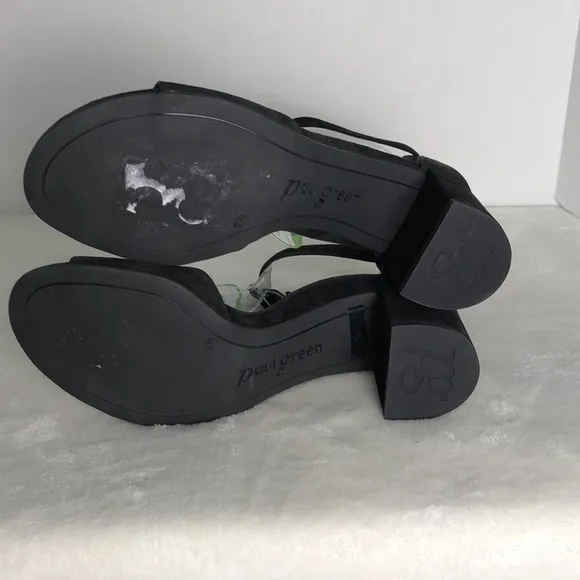 PAUL GREEN Black Velvet Suede Ankle Strap Block Heel Sandals US Size 8 Party