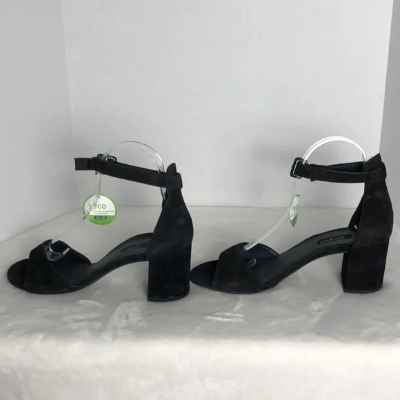 PAUL GREEN Black Velvet Suede Ankle Strap Block Heel Sandals US Size 8 Party