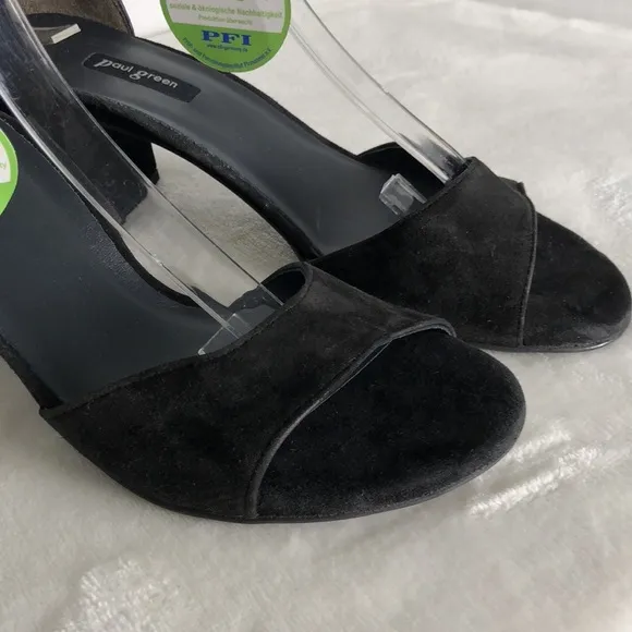 PAUL GREEN Black Velvet Suede Ankle Strap Block Heel Sandals US Size 8 Party