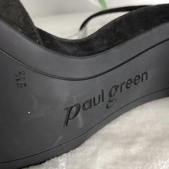 PAUL GREEN Black Velvet Suede Ankle Strap Block Heel Sandals US Size 8 Party