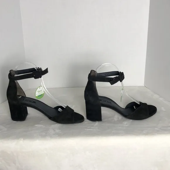 PAUL GREEN Black Velvet Suede Ankle Strap Block Heel Sandals US Size 8 Party
