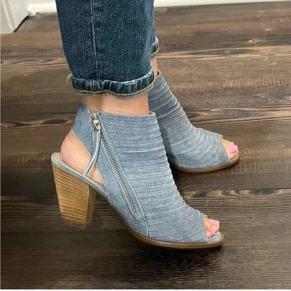 Paul Green Denim Jean Slignback Heel Shoes Peel Toe Pumps
