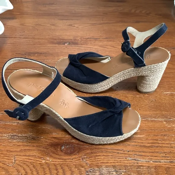 Paul Green Harper Black Suede Platform Sandals Women’s Jute Wrap Heels Size 7.5