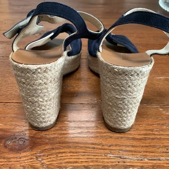 Paul Green Harper Black Suede Platform Sandals Women’s Jute Wrap Heels Size 7.5