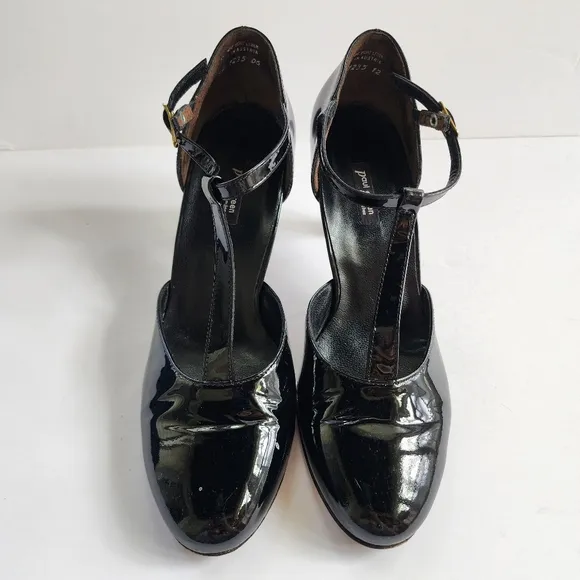 Paul Green Nia Black Patent Leather T-Strap Heels
