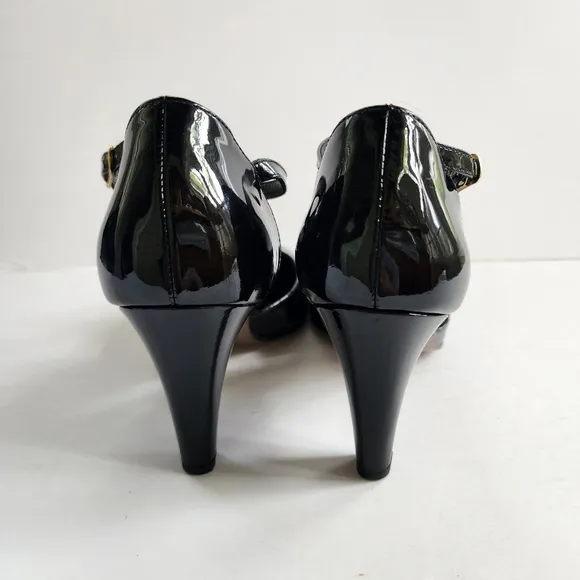 Paul Green Nia Black Patent Leather T-Strap Heels