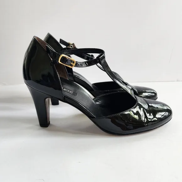 Paul Green Nia Black Patent Leather T-Strap Heels