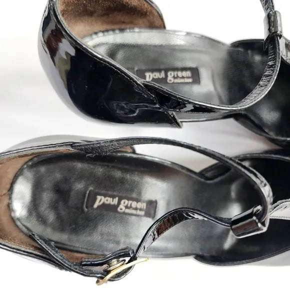 Paul Green Nia Black Patent Leather T-Strap Heels