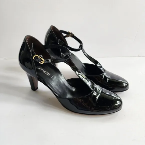 Paul Green Nia Black Patent Leather T-Strap Heels