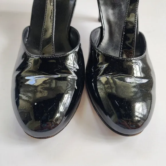 Paul Green Nia Black Patent Leather T-Strap Heels