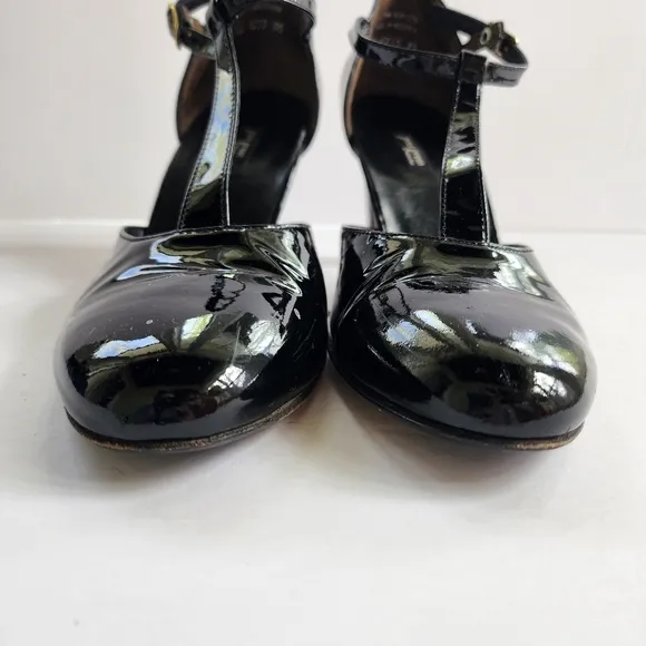 Paul Green Nia Black Patent Leather T-Strap Heels