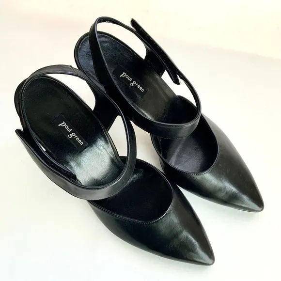 PAUL GREEN Nicolette Black Leather Pointy Toe Stiletto Heel Pumps Designer Shoes