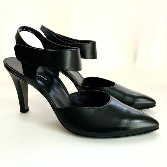 PAUL GREEN Nicolette Black Leather Pointy Toe Stiletto Heel Pumps Designer Shoes