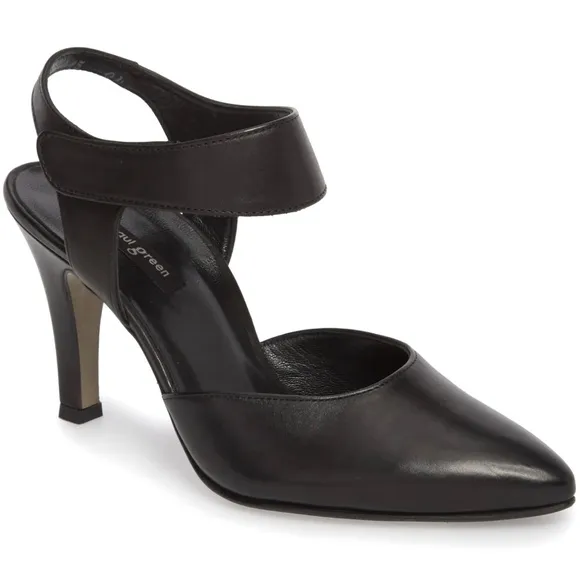 PAUL GREEN Nicolette Black Leather Pointy Toe Stiletto Heel Pumps Designer Shoes