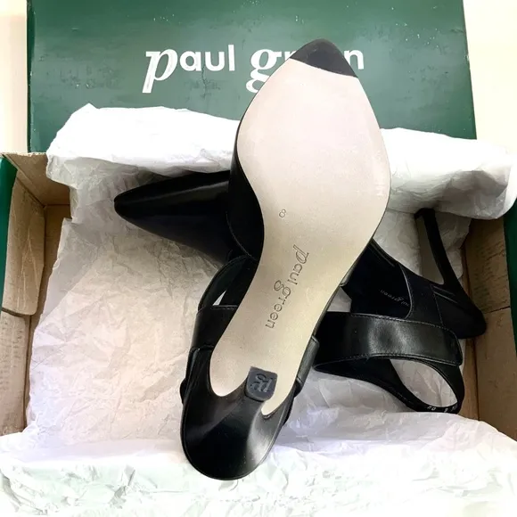 PAUL GREEN Nicolette Black Leather Pointy Toe Stiletto Heel Pumps Designer Shoes