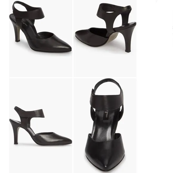 PAUL GREEN Nicolette Black Leather Pointy Toe Stiletto Heel Pumps Designer Shoes