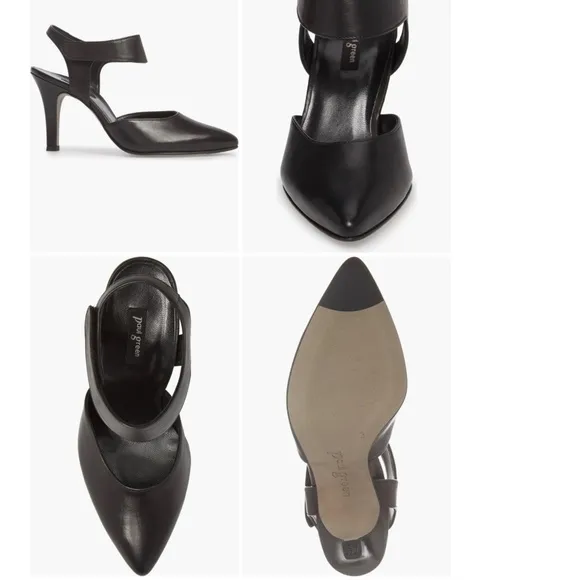 PAUL GREEN Nicolette Black Leather Pointy Toe Stiletto Heel Pumps Designer Shoes
