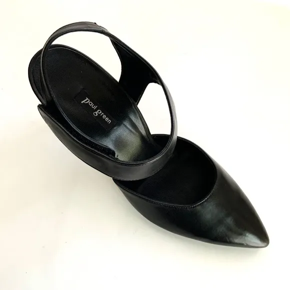 PAUL GREEN Nicolette Black Leather Pointy Toe Stiletto Heel Pumps Designer Shoes