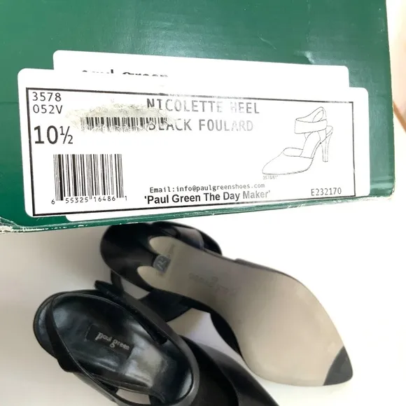 PAUL GREEN Nicolette Black Leather Pointy Toe Stiletto Heel Pumps Designer Shoes