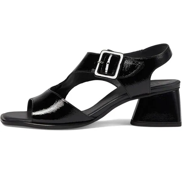 Paul Green Tanya Slingback Sandals US 8 Black Crinkled Patent Leather NEW $398