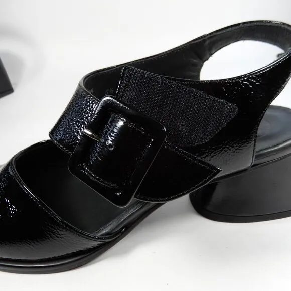 Paul Green Tanya Slingback Sandals US 8 Black Crinkled Patent Leather NEW $398