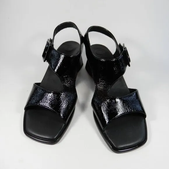 Paul Green Tanya Slingback Sandals US 8 Black Crinkled Patent Leather NEW $398