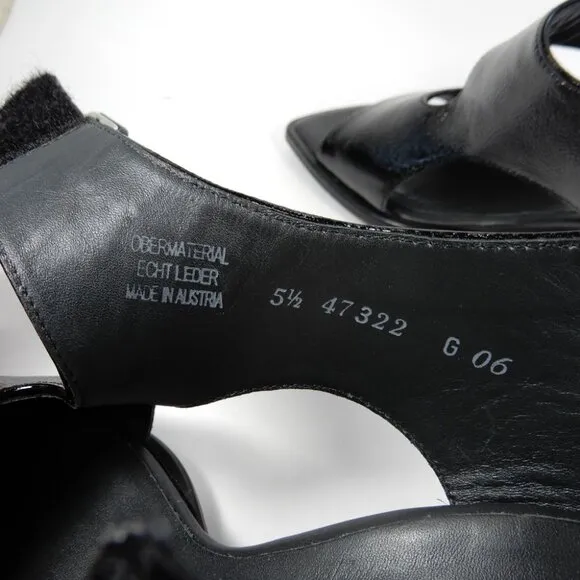 Paul Green Tanya Slingback Sandals US 8 Black Crinkled Patent Leather NEW $398