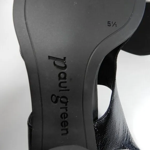 Paul Green Tanya Slingback Sandals US 8 Black Crinkled Patent Leather NEW $398