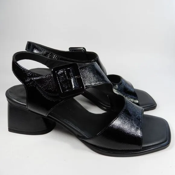 Paul Green Tanya Slingback Sandals US 8 Black Crinkled Patent Leather NEW $398