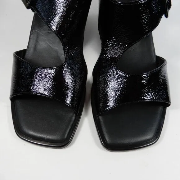 Paul Green Tanya Slingback Sandals US 8 Black Crinkled Patent Leather NEW $398