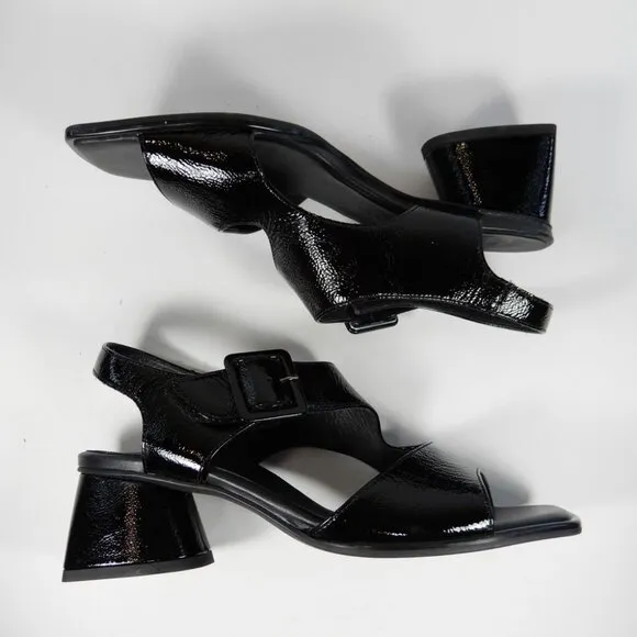 Paul Green Tanya Slingback Sandals US 8 Black Crinkled Patent Leather NEW $398