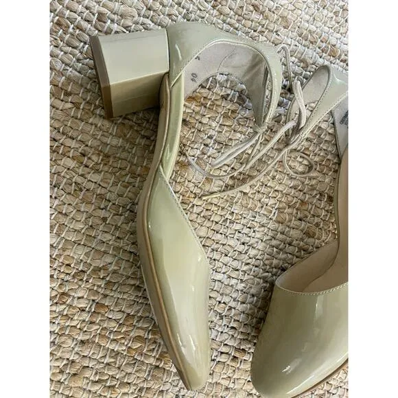 Paul Green UK 5.5 US 8 Molly Patent Leather Beige Block Heels Tie Ankle Pumps